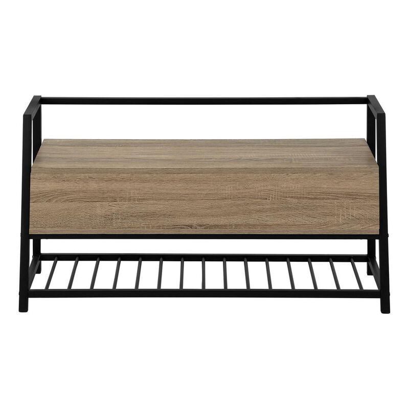 Bench, Entryway, Hallway, Storage, 42 Rectangular, Brown Laminate, Black