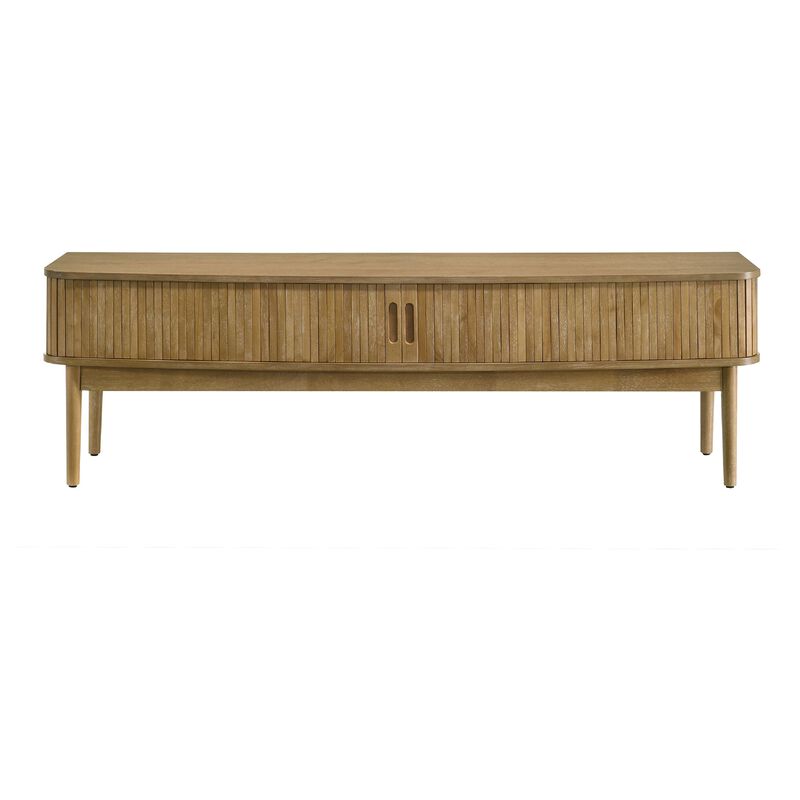 Elora TV Stand Media Console with Reeded Doors, Brown Wood 71 Inch image number 2