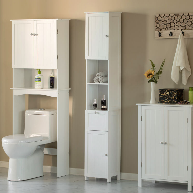 White Tall Standing Bathroom Linen Tower Storage Cabinet for Bathroom and Vanity