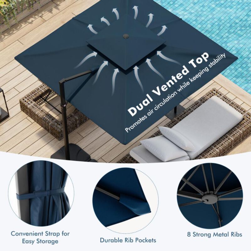 Hivvago 9.5 Feet Cantilever Patio Umbrella with 360&deg; Rotation and Double Top