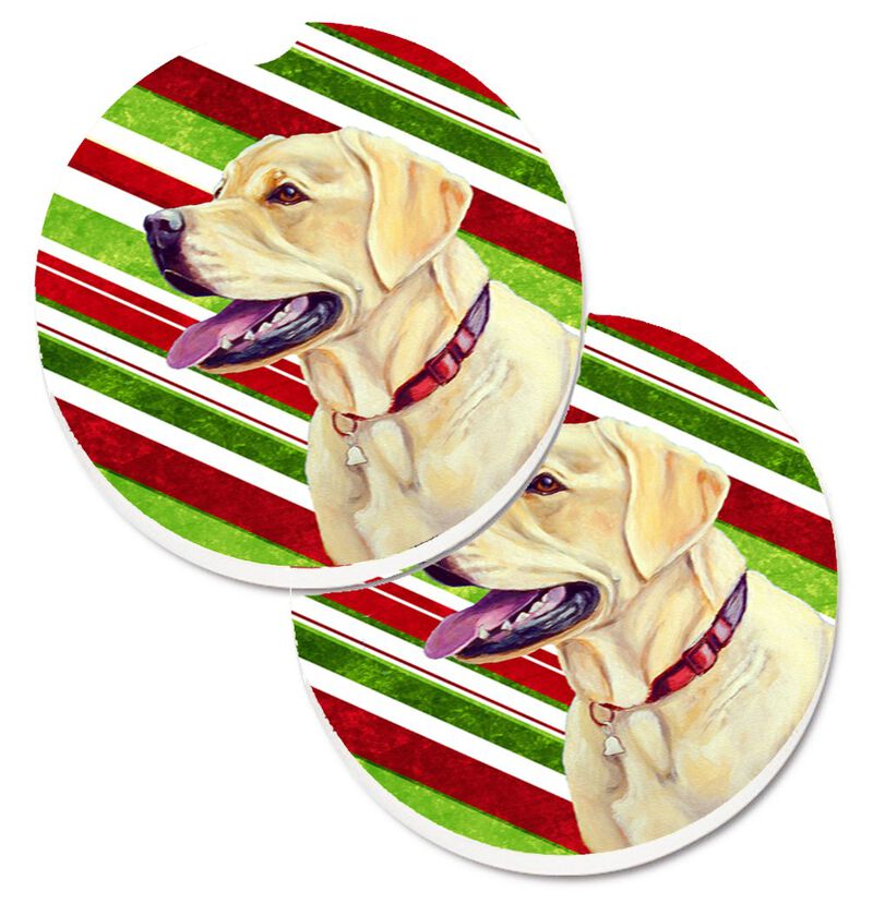 Caroline's Treasures Labrador Candy Cane Holiday Christmas Set of 2 Cup Holder Car Coasters LH9248CARC, 2.56, Multicolor image number 0