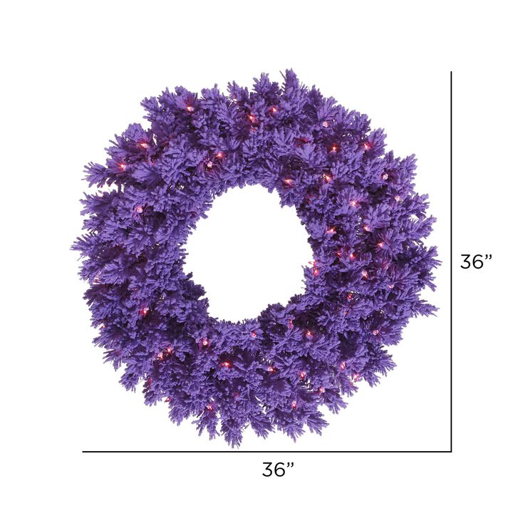 Vickerman 36" Flocked Purple Fir Artificial Christmas Wreath, Purple Dura-Lit LED Lights. - Faux Fir Christmas Wreath - Indoor Seasonal Home Decor