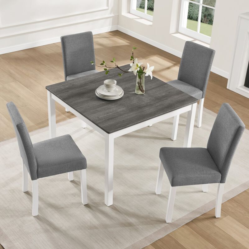 5 Piece Dining Table Set with 4 Chairs, square wooden dining table set for kitchen, dining table set for 4, modern dining furniture set image number 3