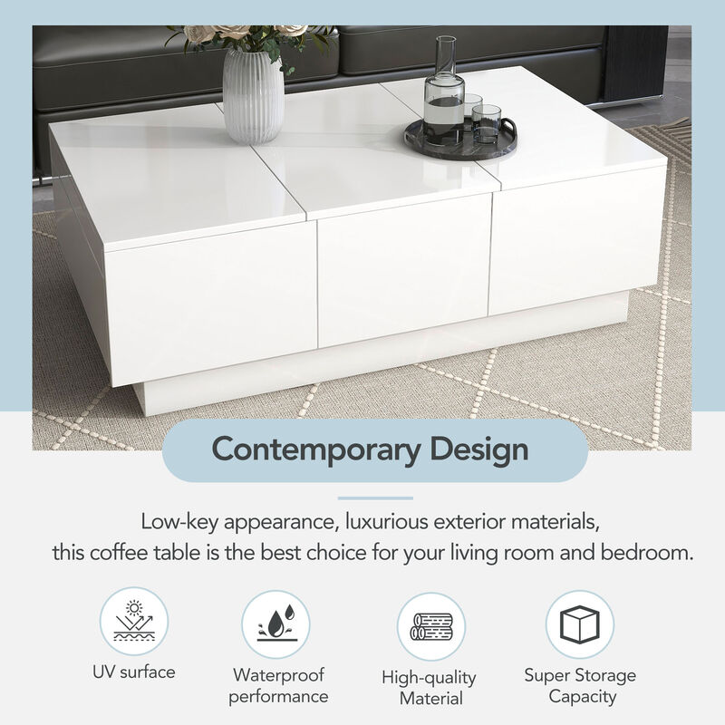 Merax Coffee Table Extendable Cocktail Table with 2 Drawers