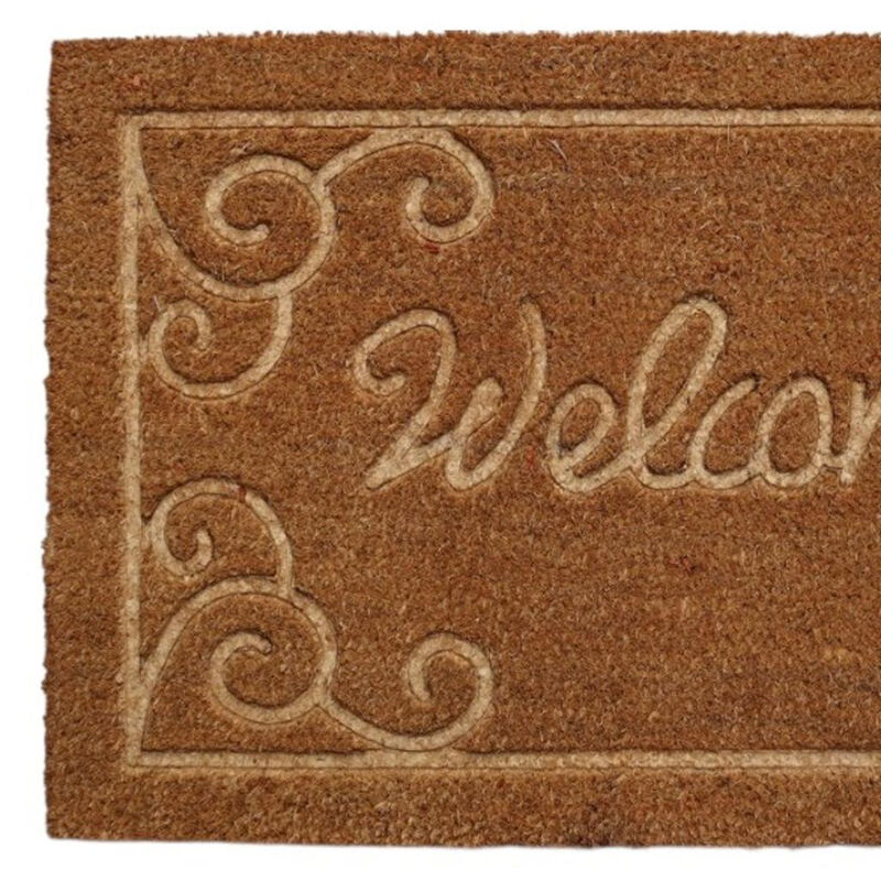 HomeRoots 18" X 30" Beige and White Coir Vines Welcome Outdoor Door Mat image number 2