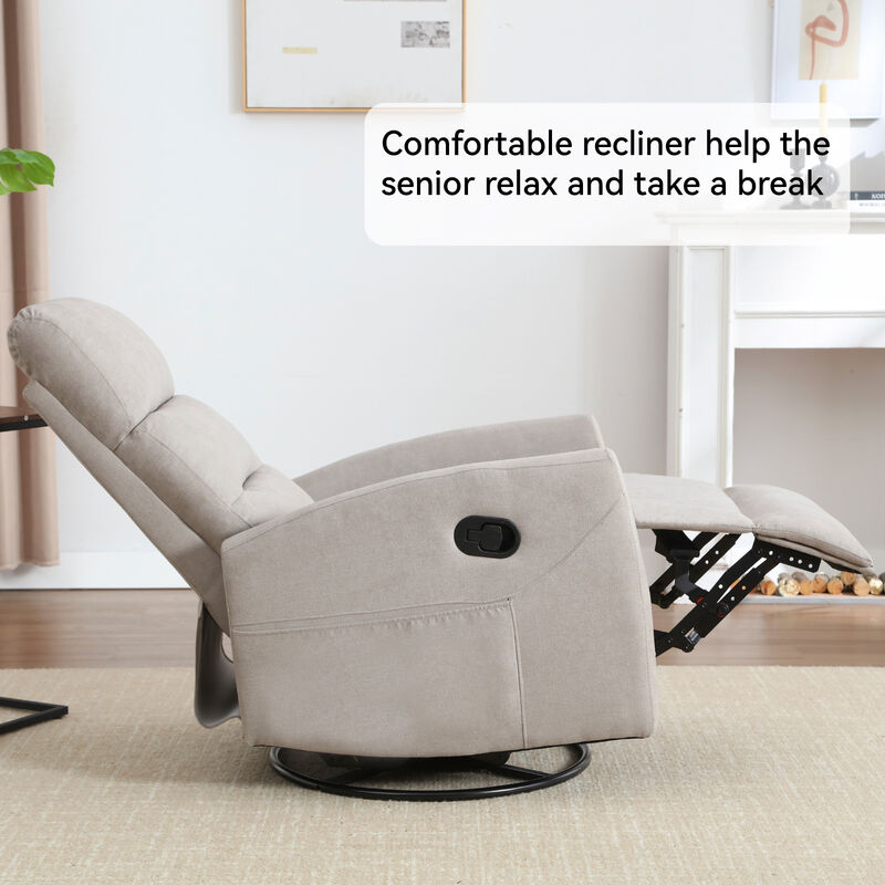 Manual Recliner Chair with Rocker and Swivel in Fabric, Upholstered Accent Chair for Living Room