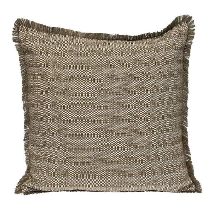 HomeRoots 24" Green and White Striped Cotton Throw Pillow With Fringe