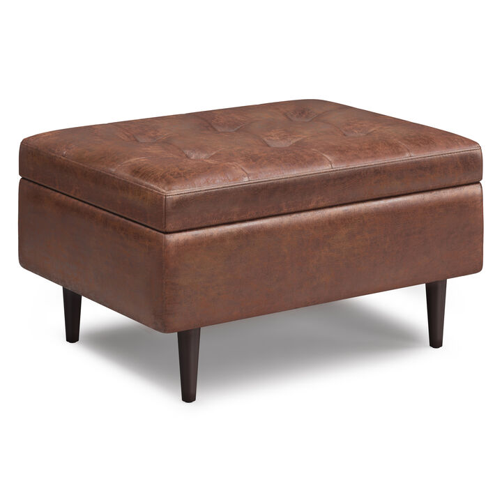 Simpli Home Shay Mid Century Small Square Coffee Table Storage Ottoman