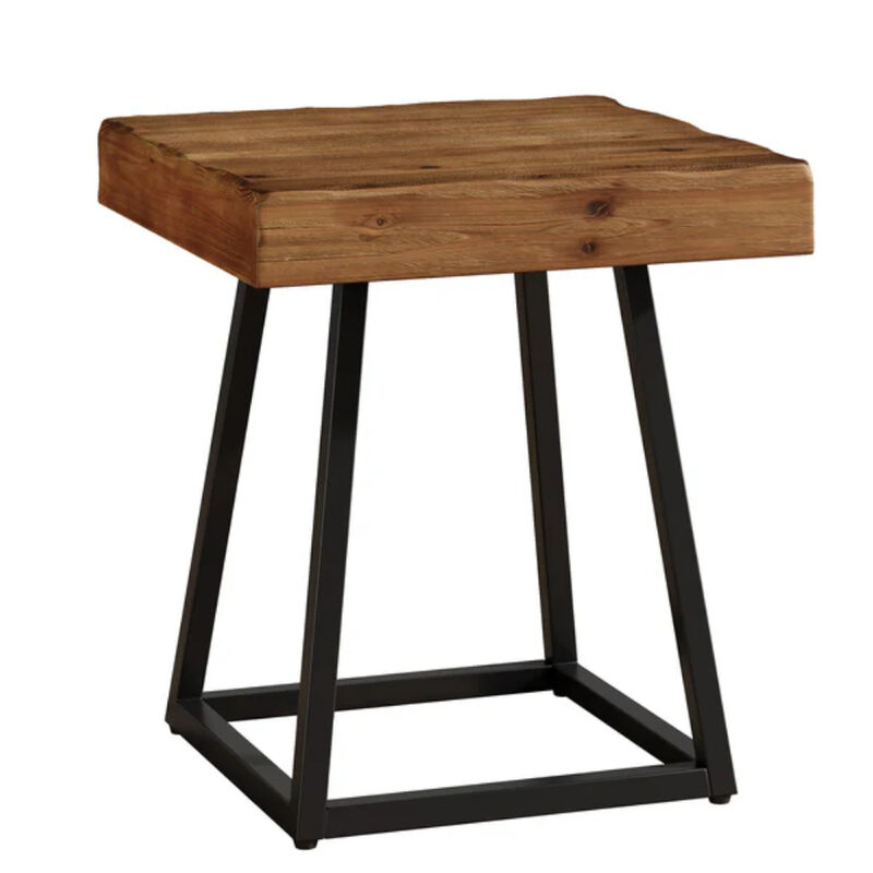 Solid Wood Square End Table, Metal Frame Side Table for Bedroom & Living Room image number 0