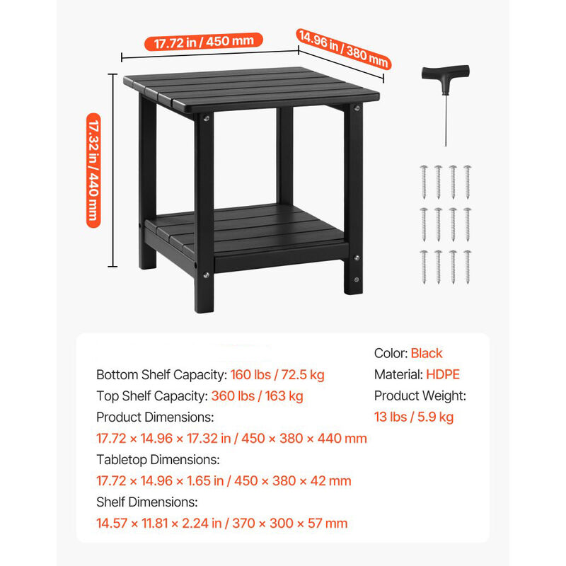 Double Layer HDPE Outdoor Side Table Weather Resistant End Table for Patio Backyard-Black image number 2