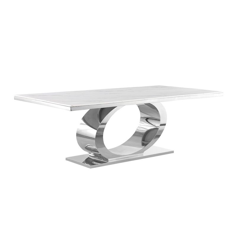 Best Quality Furniture Large 87 Rectangular marble top dining table with a silver color base image number 0