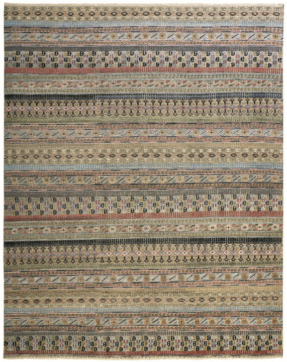 HomeRoots Striped Hand Knotted Area Rug