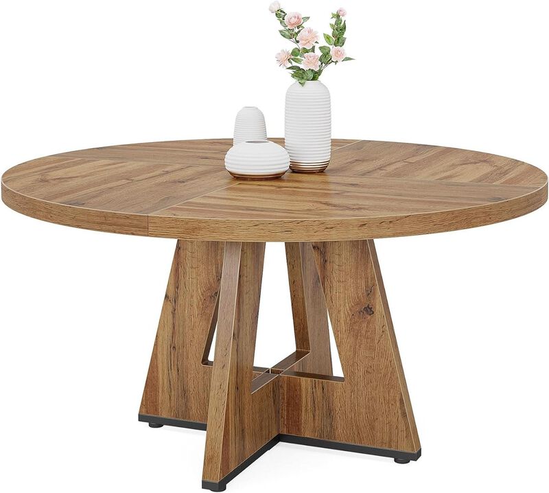 ShipItFurniture 47-Inch Round Solid Wood Dining Table Burlywood Farmhouse image number 0