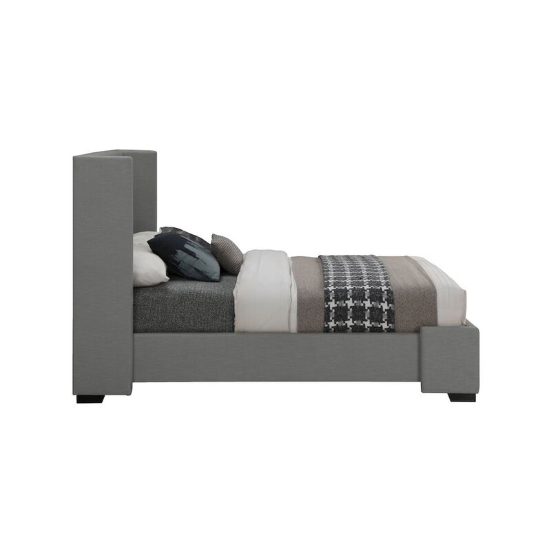 Meridian Furniture Oxford Grey Linen Textured Fabric Queen Bed