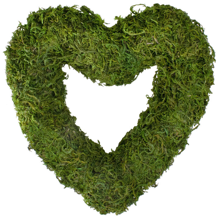 Reindeer Moss Heart Twig Artificial Wreath  Green 13.5-Inch