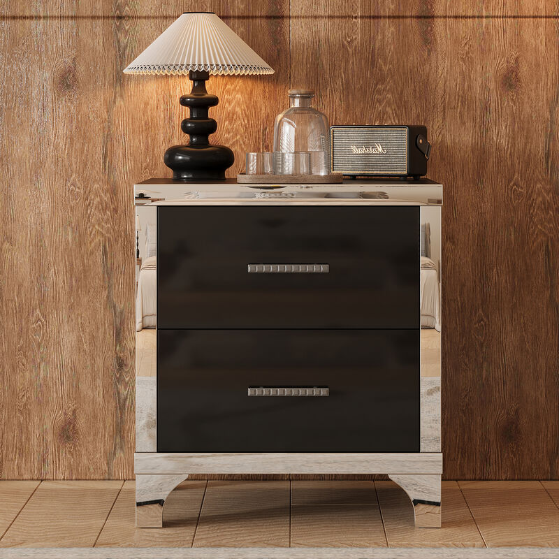 Merax High Gloss Nightstand with Metal Handle