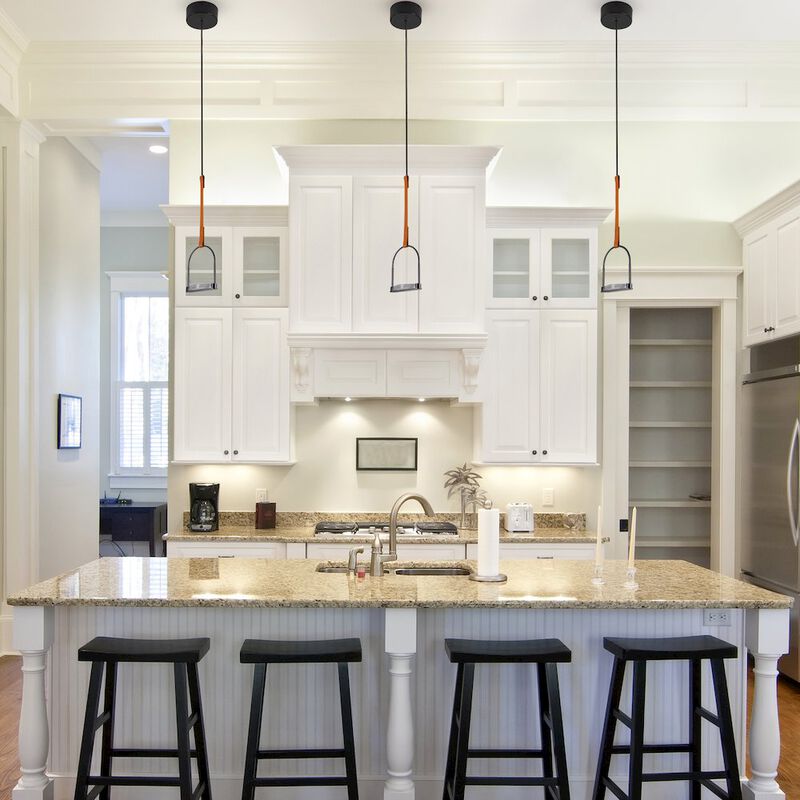 VONN Lighting Integrated LED Height Adjustable Pendant Light with Glass Shade in Black