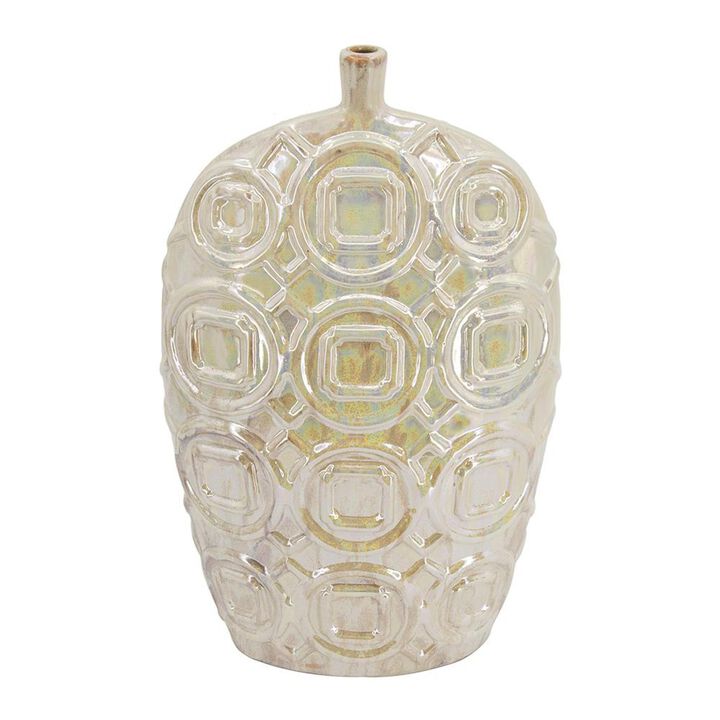 HomeRoots 20" Cream Geometric Ceramic Bud Table Vase