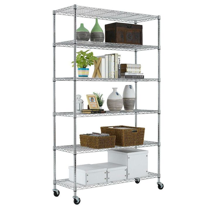 QuikFurn Heavy Duty 6-Shelf Metal Storage Rack Shelving Unit with Casters