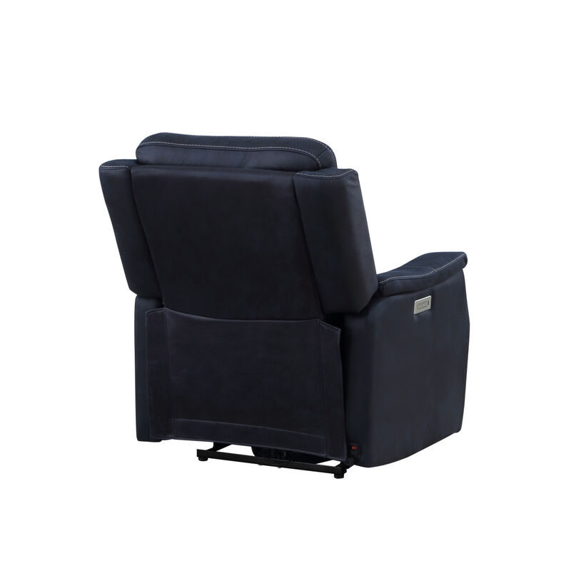 Clean Contemporary Dual-Power Recliner - Ocean Blue Leatherette, Power Footrest, Power Headrest - Easy-Care and Convenience