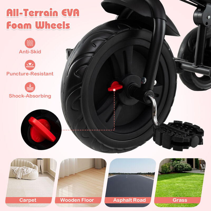 7-in-1 Baby Stroller Tricycle with Adjustable Canopy and Foldable Footrests image number 5