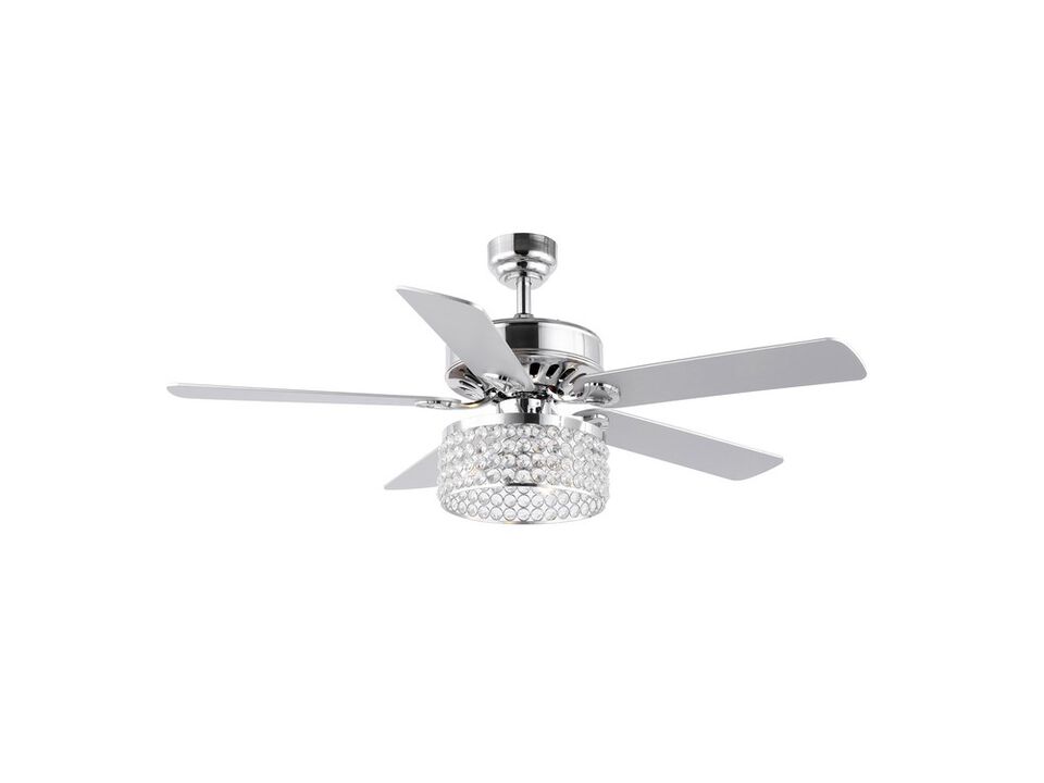 Kristie 52" 3-Light Crystal/Metal Modern Glam Drum LED Ceiling Fan With Remote, Chrome