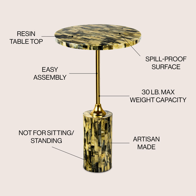 Hedda Contemporary Glam Metal/Resin Faux Stone Round End Table