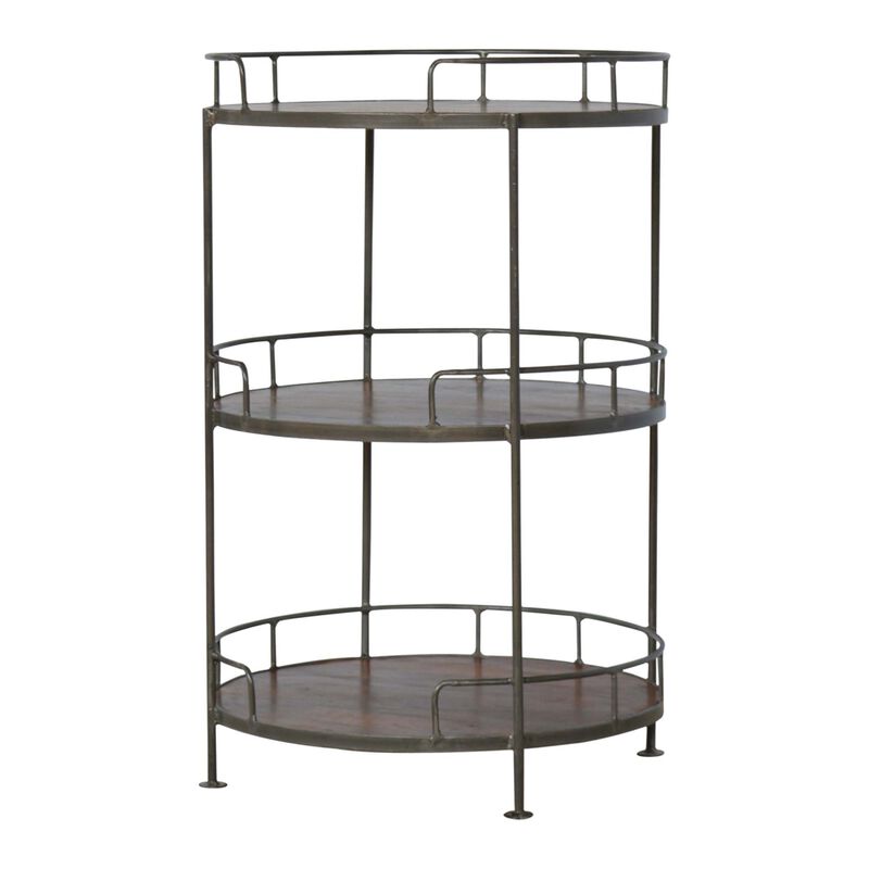 Solid Wood Iron Industrial Round Butler Tray Table