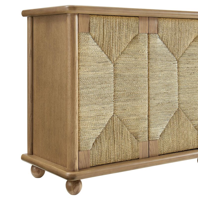 Marola 71 Inch Oak Wood Sideboard with 4 Seagrass Doors image number 8