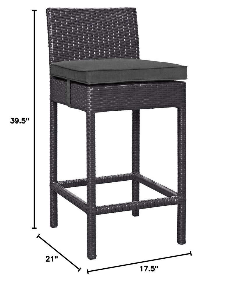 Modway Convene Wicker Rattan Outdoor Patio Bar Stool with Cushion in Espresso Charcoal