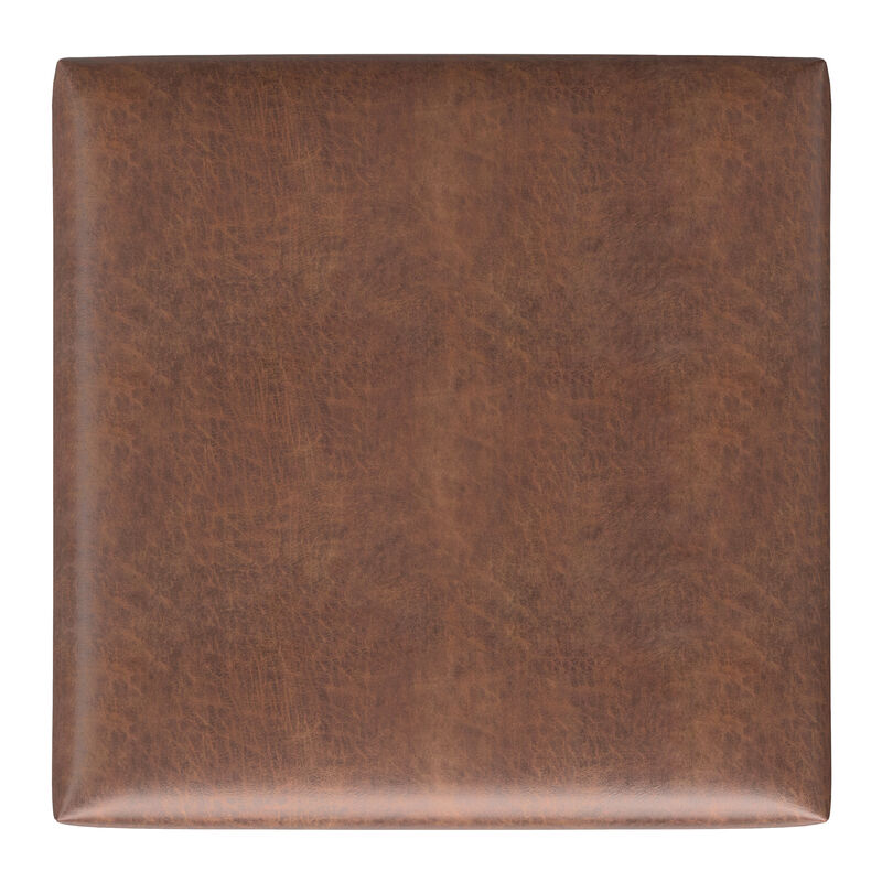 Rebecca 36 inch Wide Contemporary Square Mid Century Coffee Table Storage Ottoman with Lift Up Lid in Distressed Saddle Brown Vegan Faux Leather, Assembled