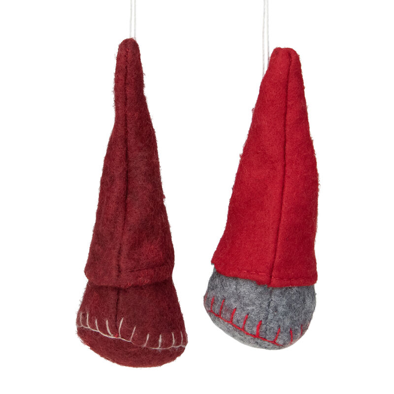 Set of 2 Gray and Burgundy Santa Christmas Gnomes Ornaments 4" image number 2