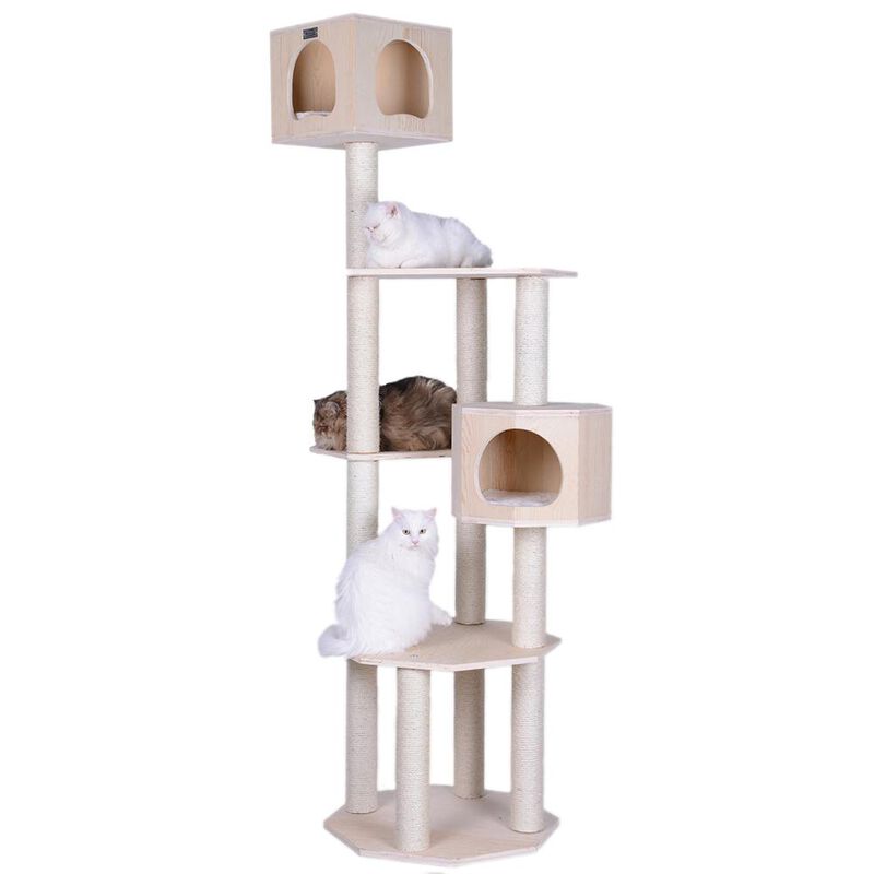 Armarkat Real Wood Premium Scots Pine 85-Inch Cat Tree With Five Levels, Two Condos