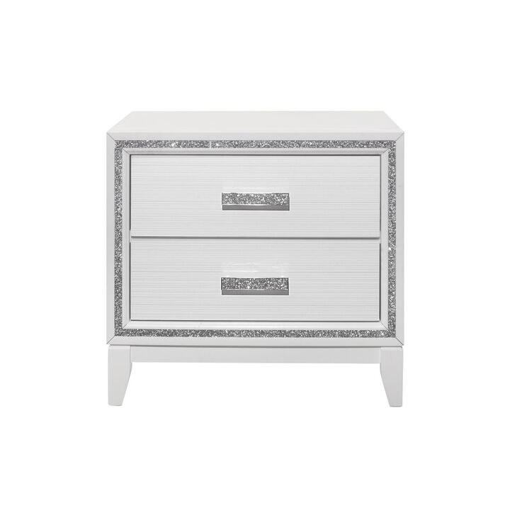 Bedroom Nightstand with Two Drawers – Wood Bedside Table with Crystal Bling