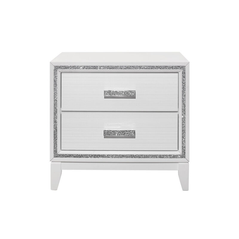 Bedroom Nightstand with Two Drawers – Wood Bedside Table with Crystal Bling