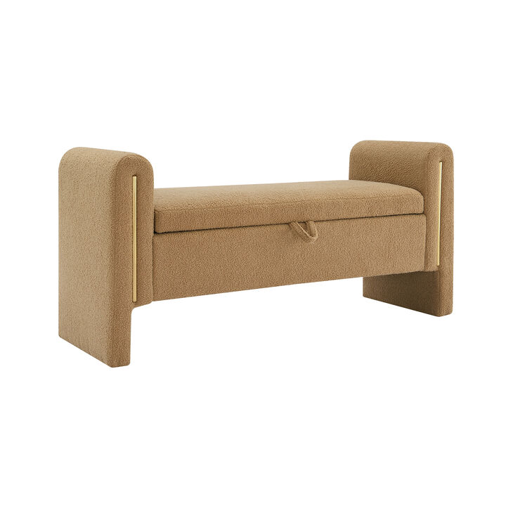 Teddy Boucle Storage Bench with Arms, Upholstered Bed End Ottoman Stool for Bedroom Living Room