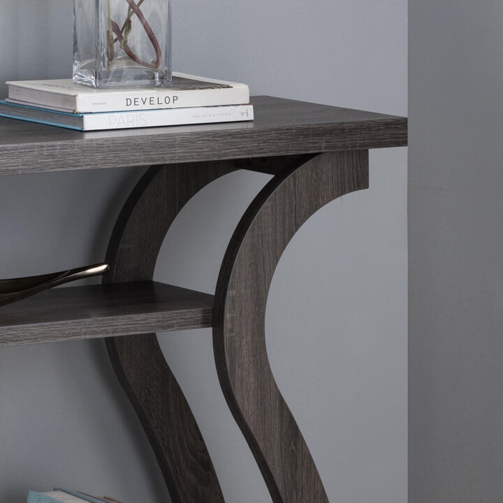 Distressed Grey Curved Body Console Table with 2 Shelves