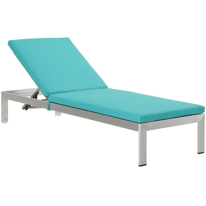 Modway Shore Outdoor Patio Aluminum Chaise with Cushions in Silver Turquoise
