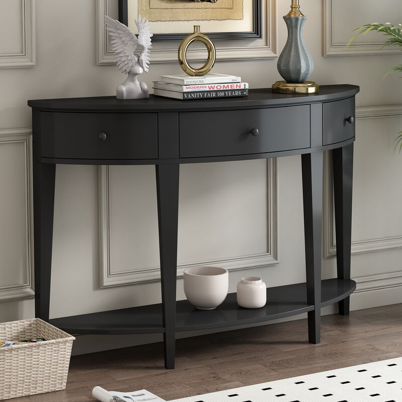 Modern Curved Console Table Sofa Table with 3 drawers and 1 Shelf for Hallway, Entryway