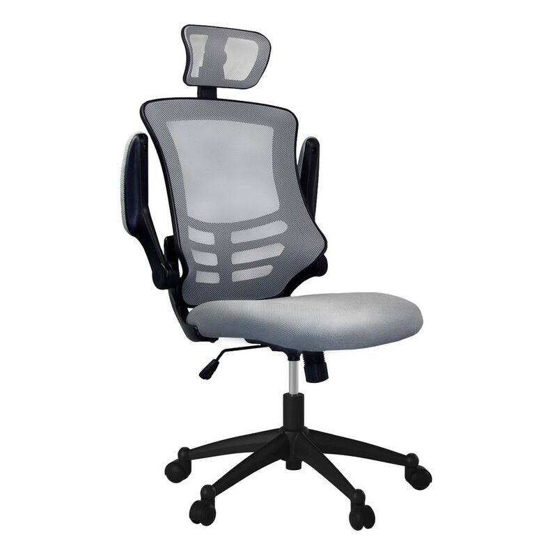 Techni Mobili Modern High-Back Mesh Executive office Chair With Headrest And Flip Up Arms. Color: Silver Grey