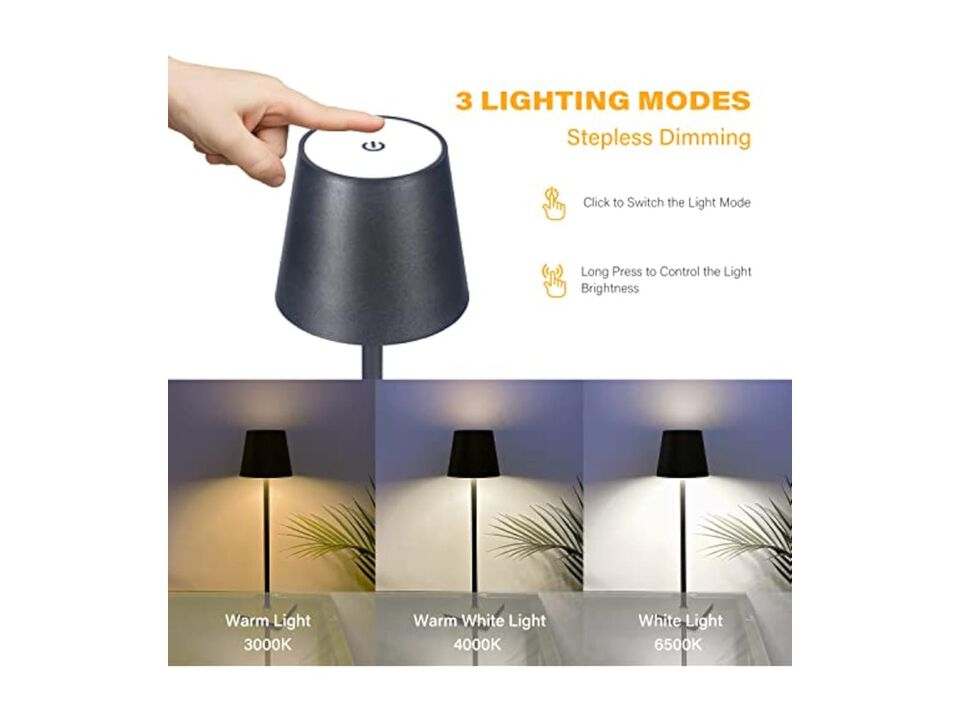 Rechargeable Cordless LED Desk Lamp For Bedroom Desk Dining Room 5000mAh Black