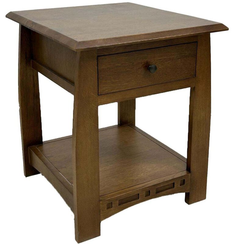 Crafters and Weavers Mission Quarter Sawn White Oak 1 Drawer Inlay End Table - Walnut stain