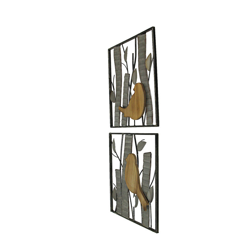 Rustic Birds and Branches 2 Piece Wood and Metal Wall Sculpture Set image number 3