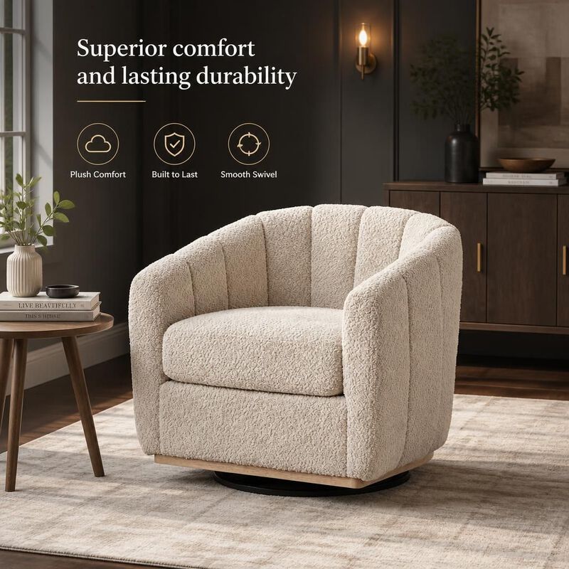 GOODSILO 31.89 Inch Wide Modern Chenille 360 Swivel Tufted Pumpkin-Shape Barrel Armchair for Living Room Bedroom Lounge Office image number 4