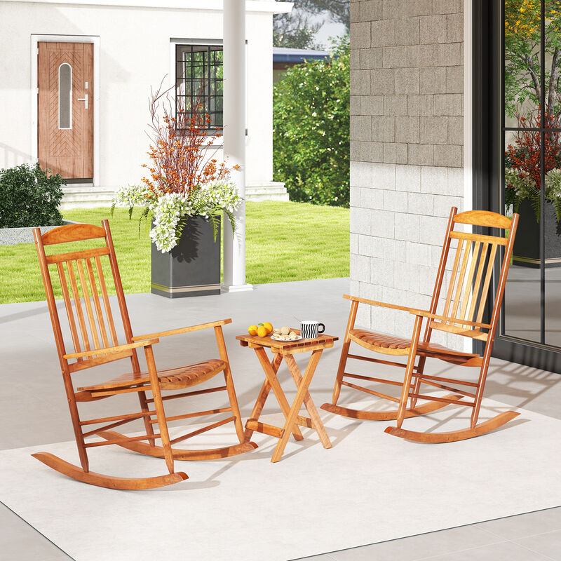 3-Piece Outdoor Poplar Wood Rocking Bistro Set &ndash; Patio Chairs and Table Combo
