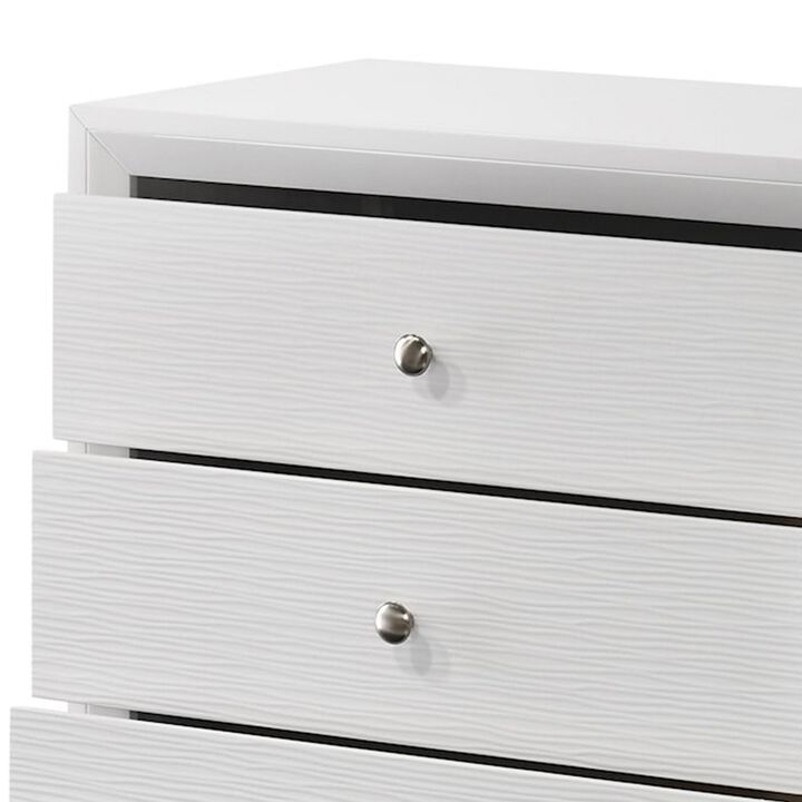 Eve 47 Inch Tall Dresser Chest, 5 Drawers with Metal Knobs, White Wood - Benzara