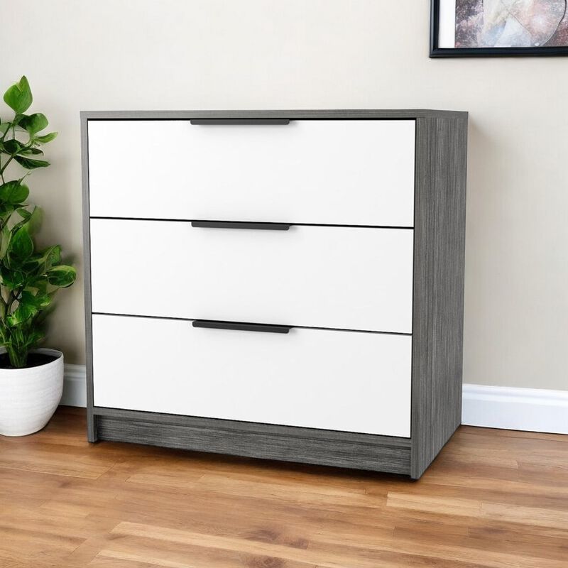 HomeRoots 28" White and Gray Three Drawer Dresser image number 1