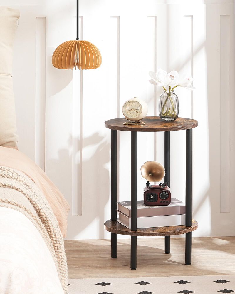 CHOEZON Round Side Table Set of 2, 2-Tier End Table, Small Nightstand with Sturdy Metal Tube, Industrial Coffee Table, for Livin