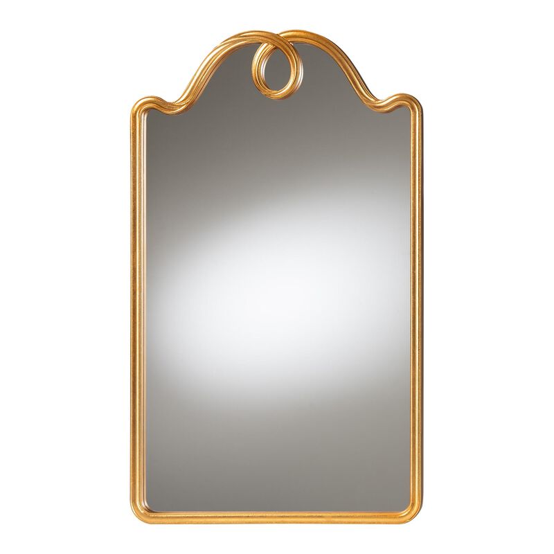 Baxton Studio Elian Gold Wall Mirror with Decorative Top &ndash; Elegant Rectangular Accent Mirror for Entryway, Living Room, or Bedroom