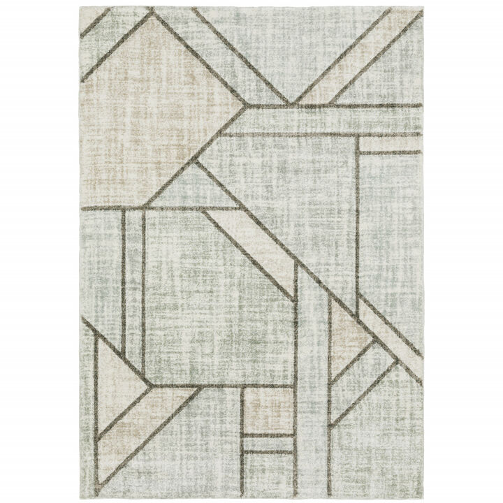 3 X 5 gray And Ivory geometric Power Loom Area Rug